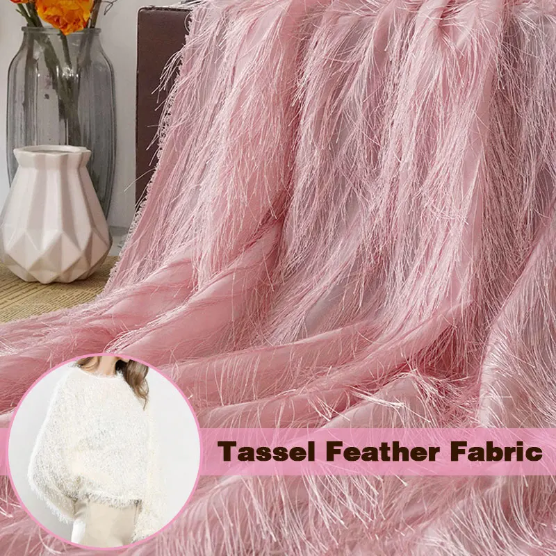 1 Yard Velvet Tassel Feather Mesh Fabric For Diy Sewing Garment Party Stage PerformanceBackground Fabric Display Tablecloth