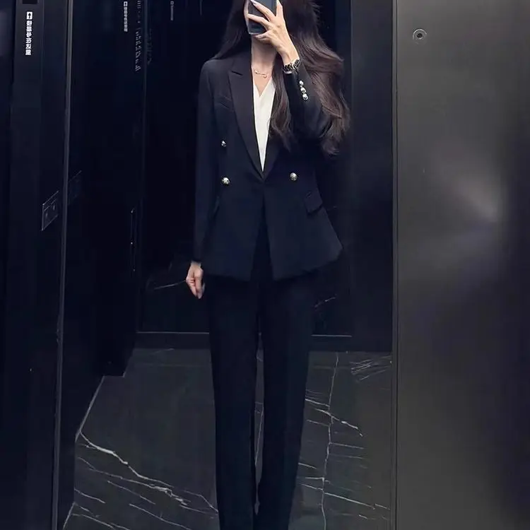 

Blazer Youthful Woman Clothes Sensitive Trim Drilling Fiber Interviews Students O-Neck Womans Mid-Long Temperamet Slim-Fit Crew
