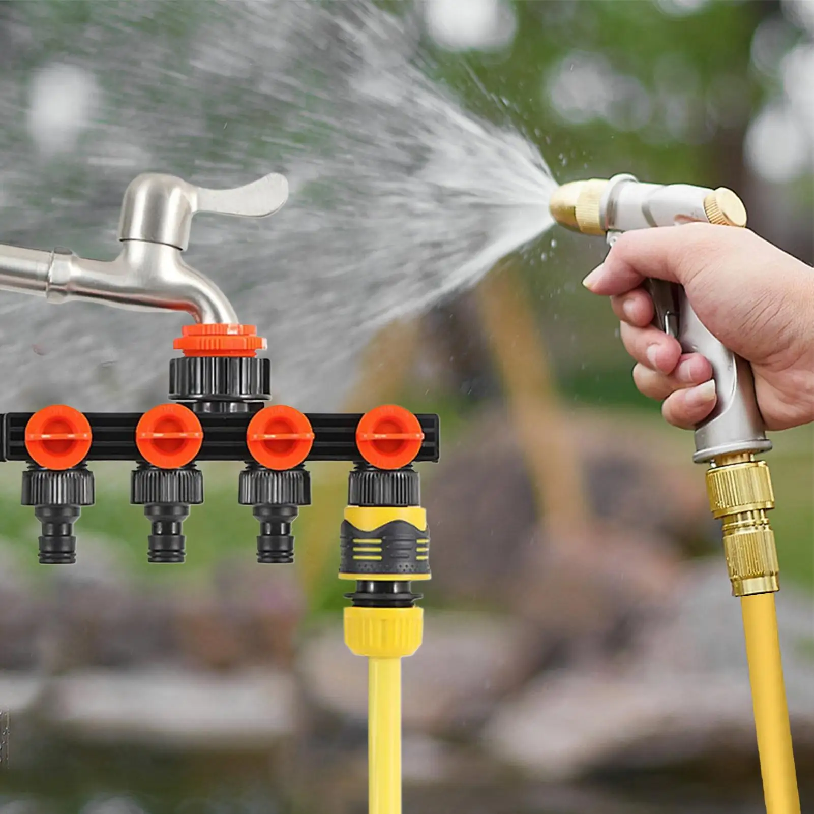 Garden Hose Splitter Garden Hose Adapter Connector Heavy Duty 4 Way Valve Drip Sprinkler Connector For Home Grounds Yard Car
