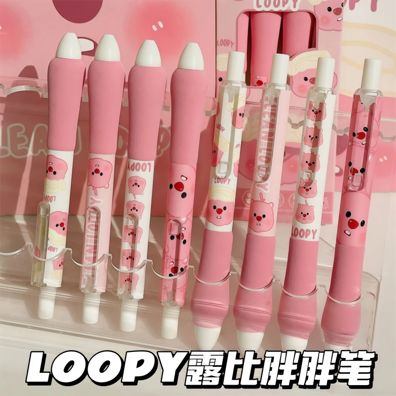4pcs loopy Ballpoint pen press type signature pen cute cartoon beaver quick-dry 0.5 black gel pen student study stationery gift
