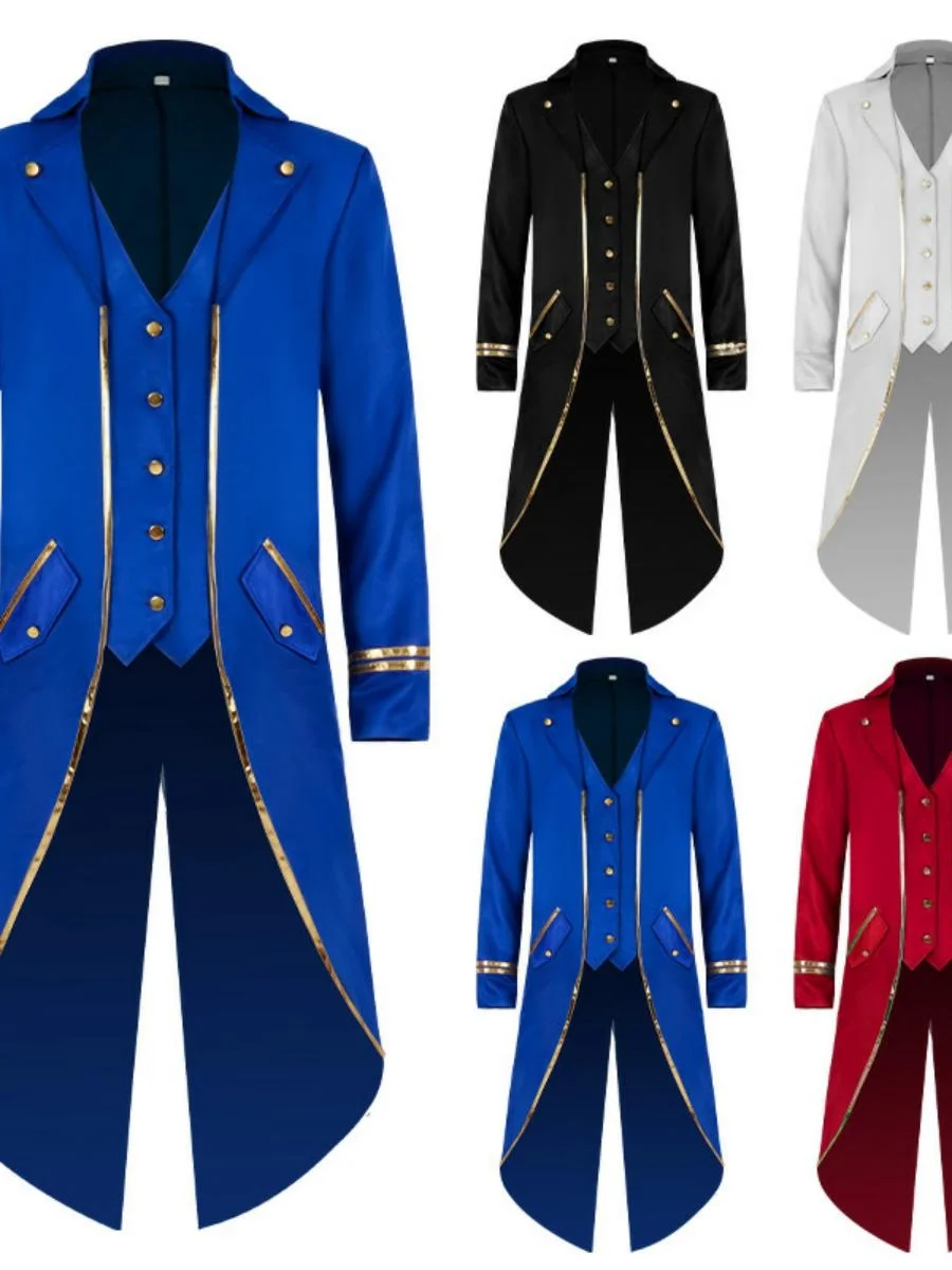 

Женский костюм в стиле панк-рок на Хэллоуин: фрак средней длины, винтажный, золотой, из хлопка, в стиле средневековья и эпохи Возрождения, модный жакет