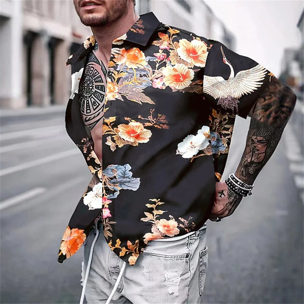 Vintage Men's Shirt Flower Pattern 3d Printing Short-sleeved Lapel Shirt Fashion Casual Designer High-quality Men' Clothing Soft