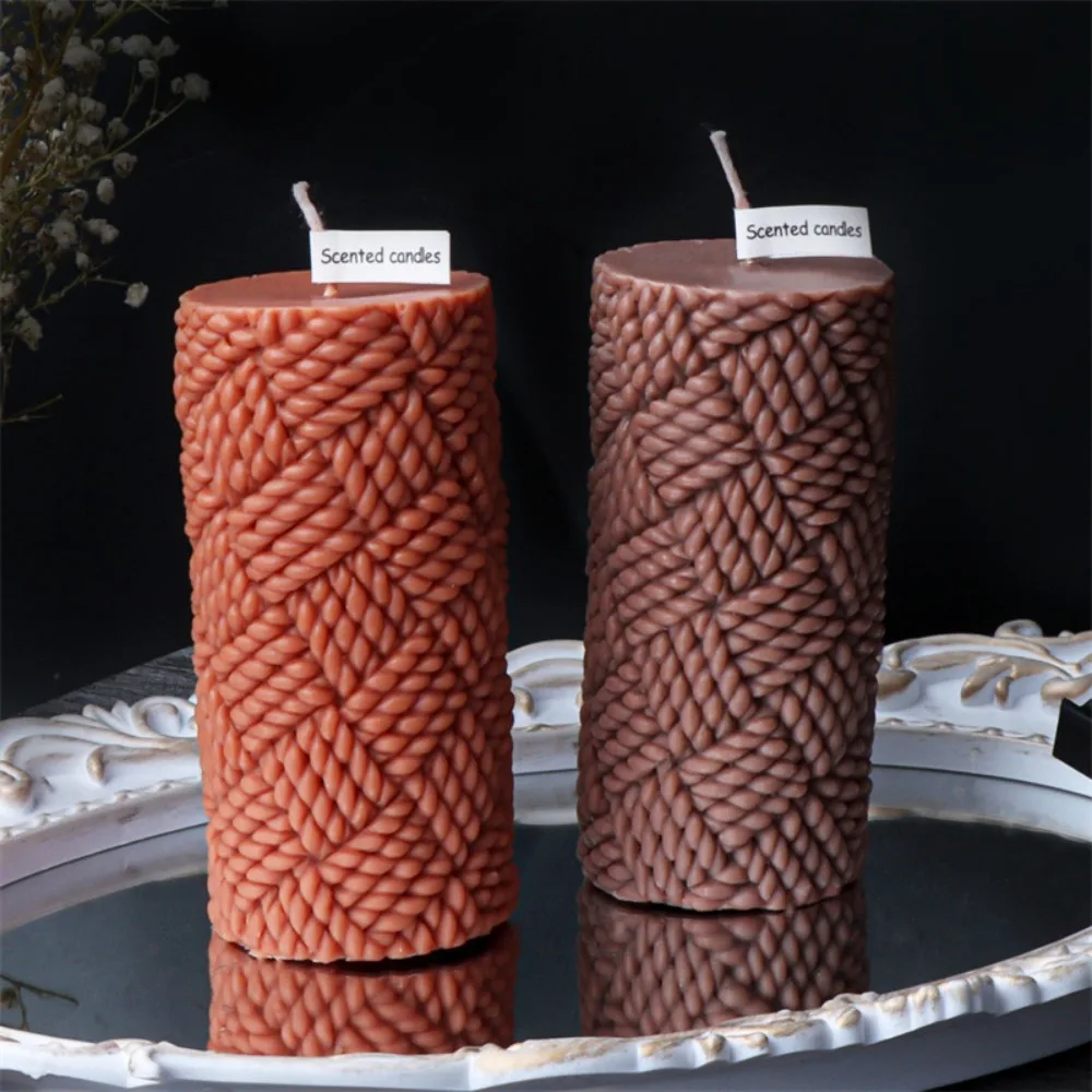 Woolen Yarn Pillar Silicone Candle Moulds Geometry Column Gypsum Mold Relief Square Cylinder Birthday Party Decor Handmade Gifts