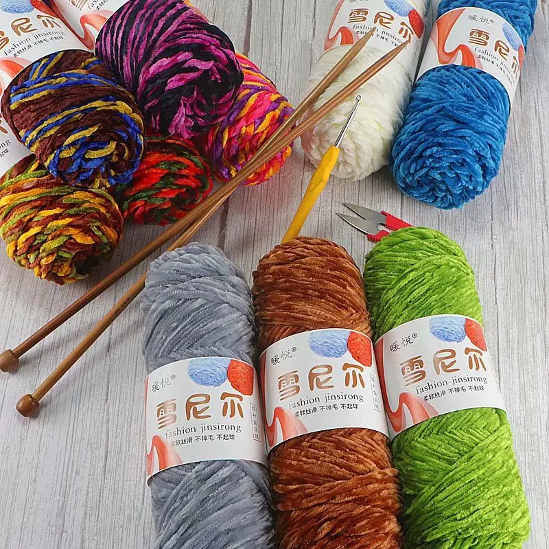 100g/Roll Velvet Yarn Polyester Blended Cotton Chenille Crochet Knitting Yarn Soft Baby Yarn Thread Thick Scarf DIY Hand-Knitted