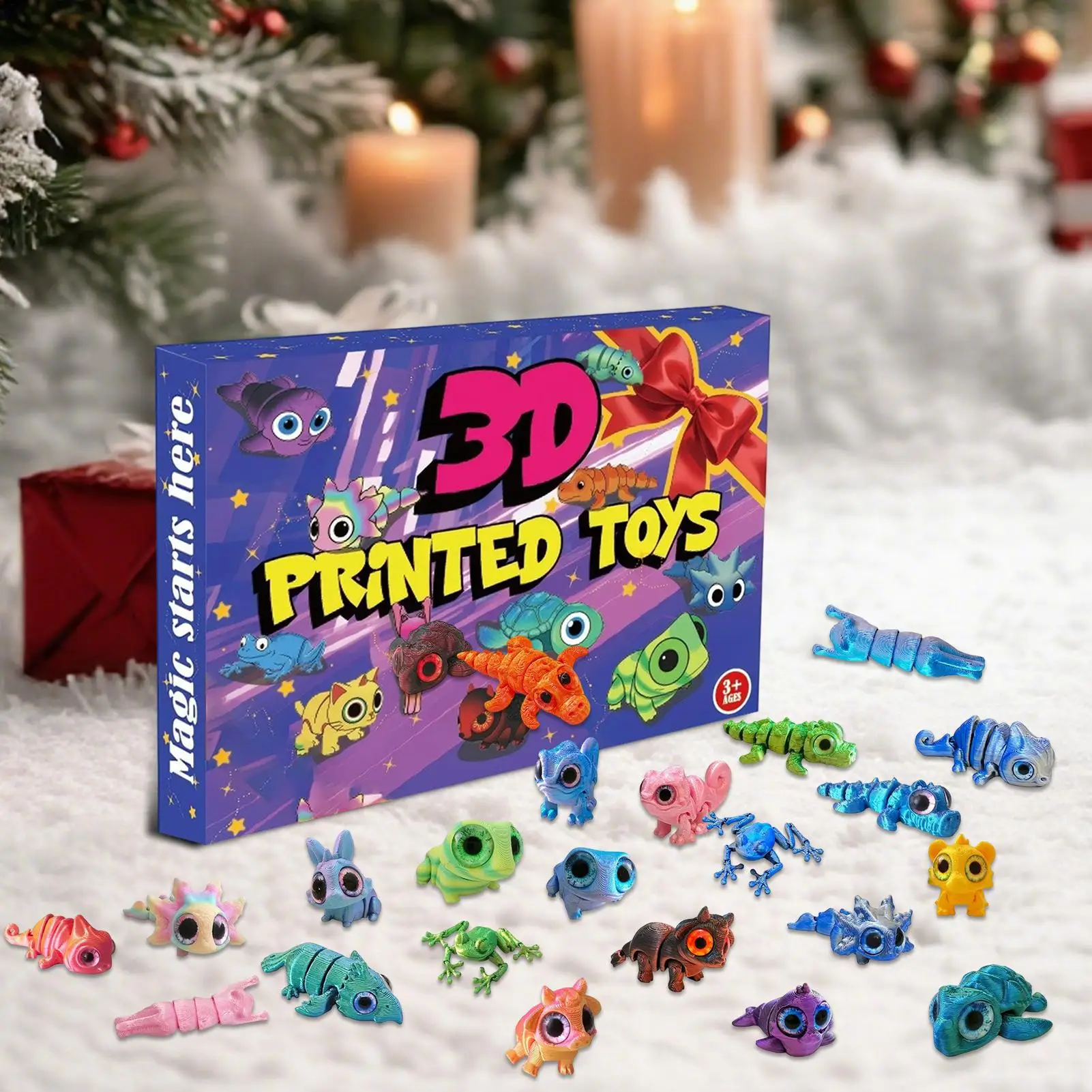 

24 Days Christmas Countdown Calendar with 3D Printed Articulated Animal Figures, Flexible Poseable Toys for Kids, Boys, Girls