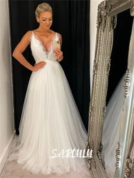 Modern Lace Wedding Dress Tulle A Line Bride Dresses Spaghetti Straps Women Bridal Gown Vestidos De Novia Robe De Mariee