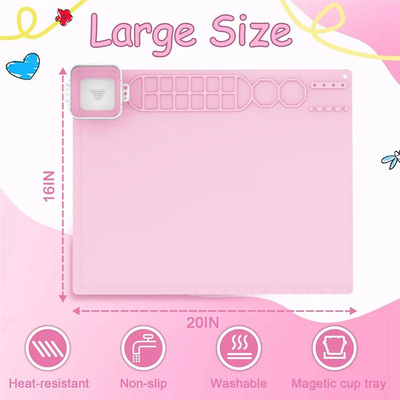 Alas Lukisan Silikon dengan Cangkir, 5 Alat Pembersih Kuas Kerajinan, Alas Artis Besar 50.8Cm X 40.6Cm, Cocok untuk Resin, DIY Tahan Lama