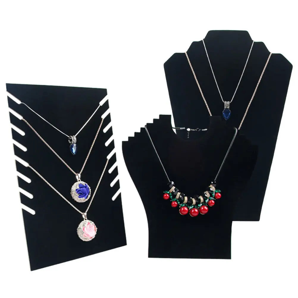 

Necklace Display Board with Bust Elegant Jewelry Organizer Shelf for Necklaces Bracelets Pendant Storage Holder Black Fabric