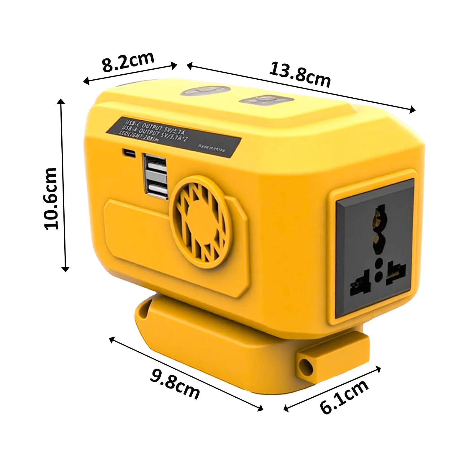 20V Battery Powered Inverter Compatible with Dewalt DCB201 DCB203 DCB240 DCB205 DCB206 Lithium Battery, 220V Universal Socket Power Inverter with Fast Charging USB C & LED Flashlight for Camping RV Emergency