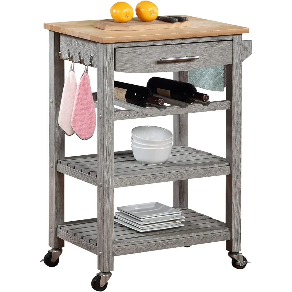 Ellaine 4 Tier Butcher Block Kitchen Cart with Drawer and Wine Rack