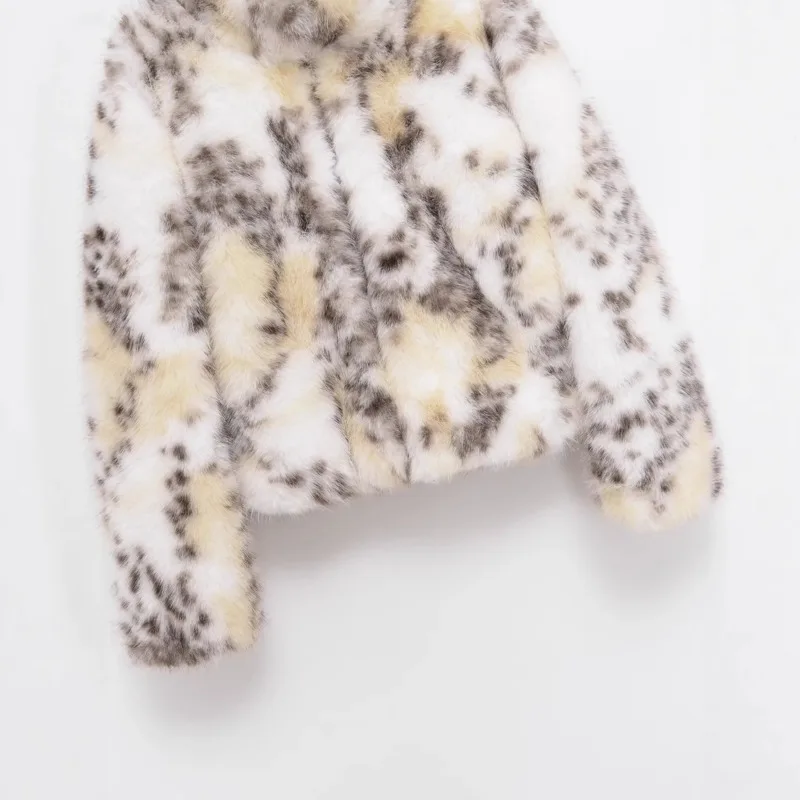 EAEOVNI Moda Inverno Nuova Giacca in Pelliccia Sintetica Donna Contrasto Stampa di Colore Risvolto Manica Lunga Cappotto Streetwear 2025 Abbigliamento Femminile