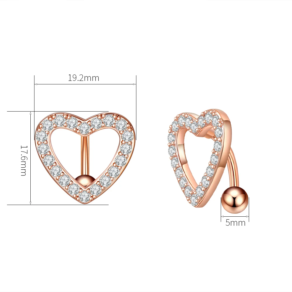 1 Stück Reverse Bar Herz Bauchnabelpiercing Nombril für Frauen Gold Rosa Kristall CZs Gebogene Bauchnabelpiercings Schmuck – Detail 3