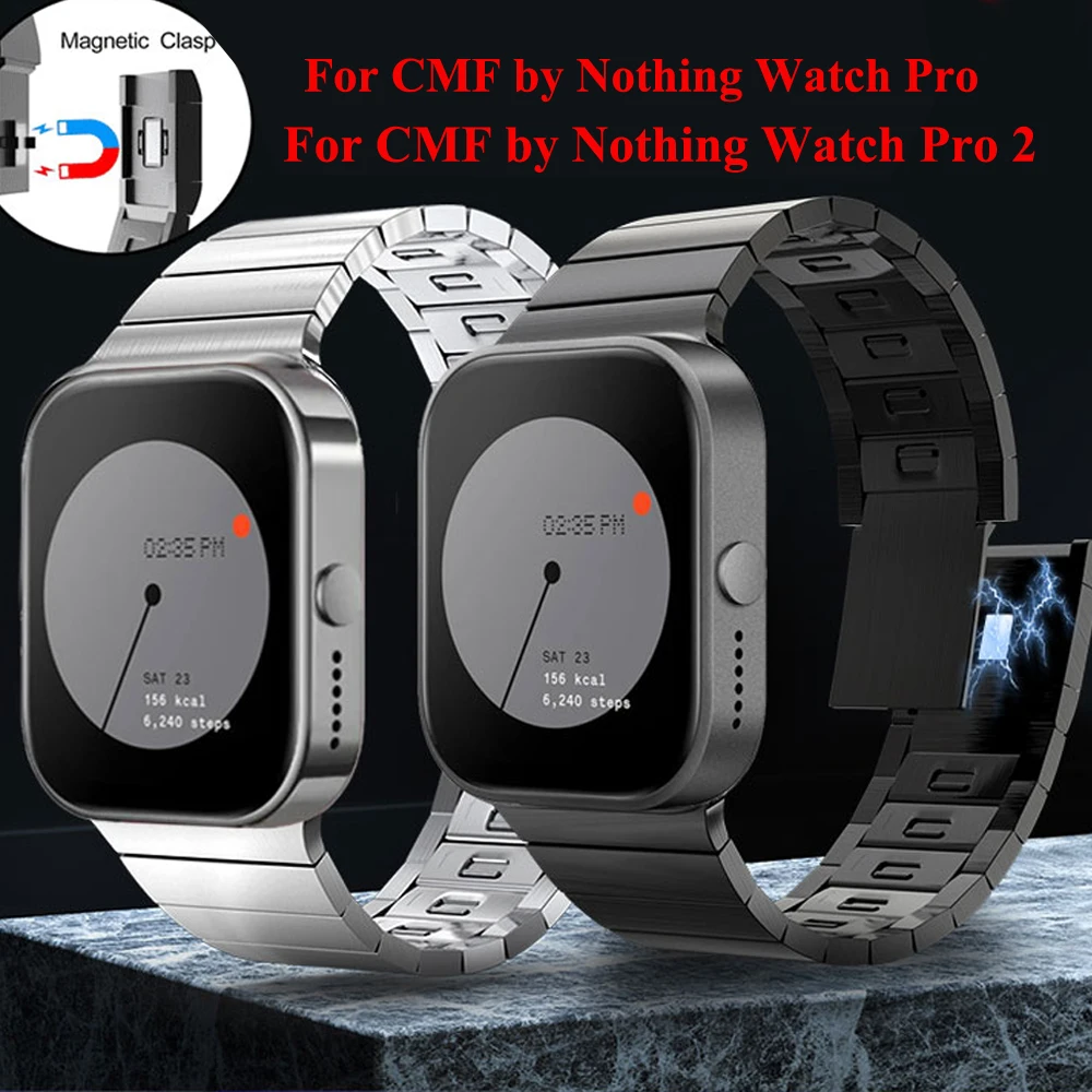 حزام من الفولاذ المقاوم للصدأ لساعة CMF Watch Pro Smartwatch Slide إزالة سوار بإبزيم مغناطيسي لـ CMF من Nothing Watch Pro 2 Band