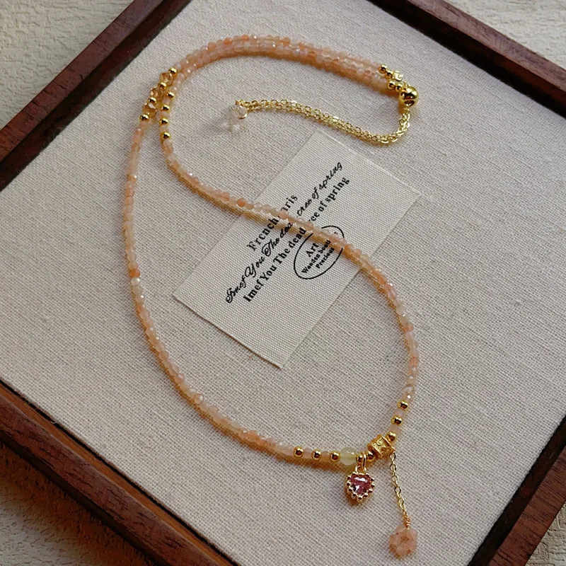 6mm Chinese Style Natural Cut Orange Sun Stone Color Moonlight Stone Multi-Layer Three-Circle Bracelet Hand String Handset Lucky