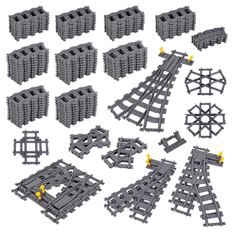 

MOC 25 Styles City Train Tracks Set Single Slip Switch Crossings Rails 111pcs Bricks Building Blocks Technical Enlighten Toys