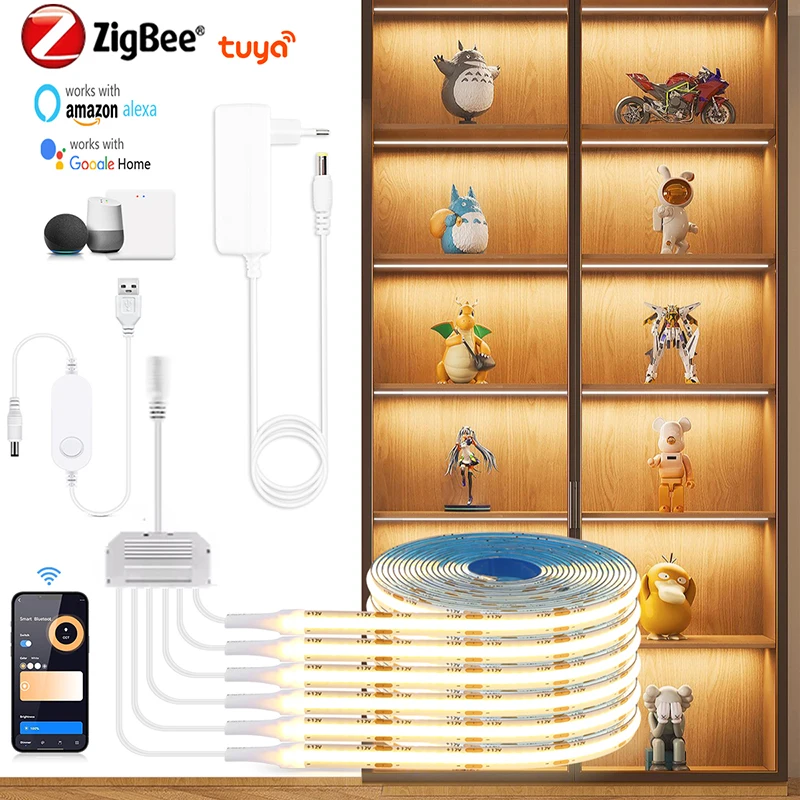 

Zigbee Tuya Smart Remote Control Cob Tape Настенный фонный светильник для решетки шкафа Деревянная панель Декоративное освещение Wi-Fi Светодиодная лента