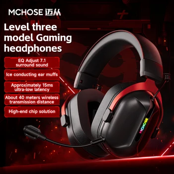Mchose S9 프로 무선 헤드폰, 알루미늄 합금 트라이 모드, 낮은 지연 게임용 헤드셋, Ai 소음 감소, Rgb 긴 대기 시간 Eq 게이머