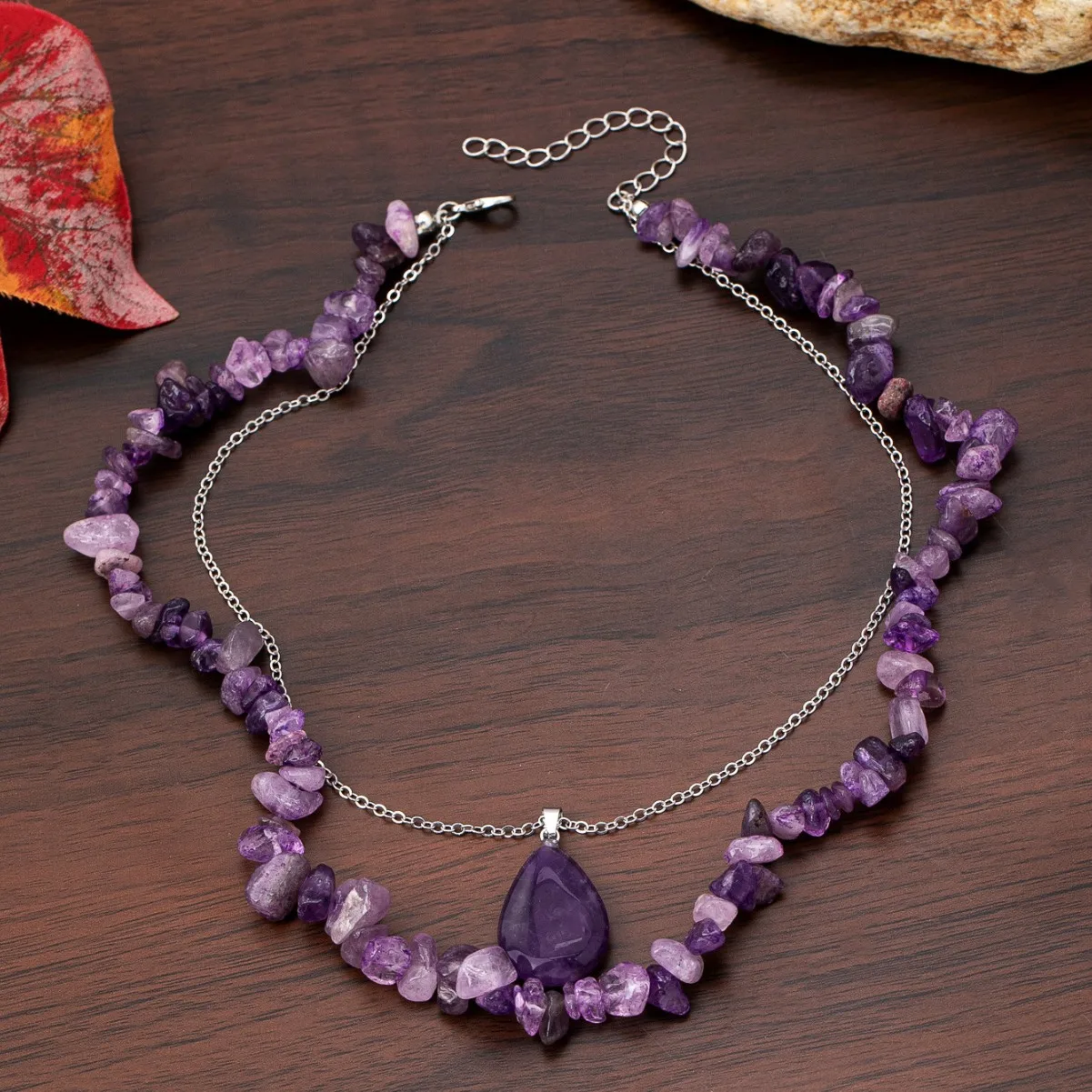 Fashion Natural Purple Crystal Double Layer Choker Necklace Vintage Raw Stone Design Luxury Clavicle Necklace Gift M996