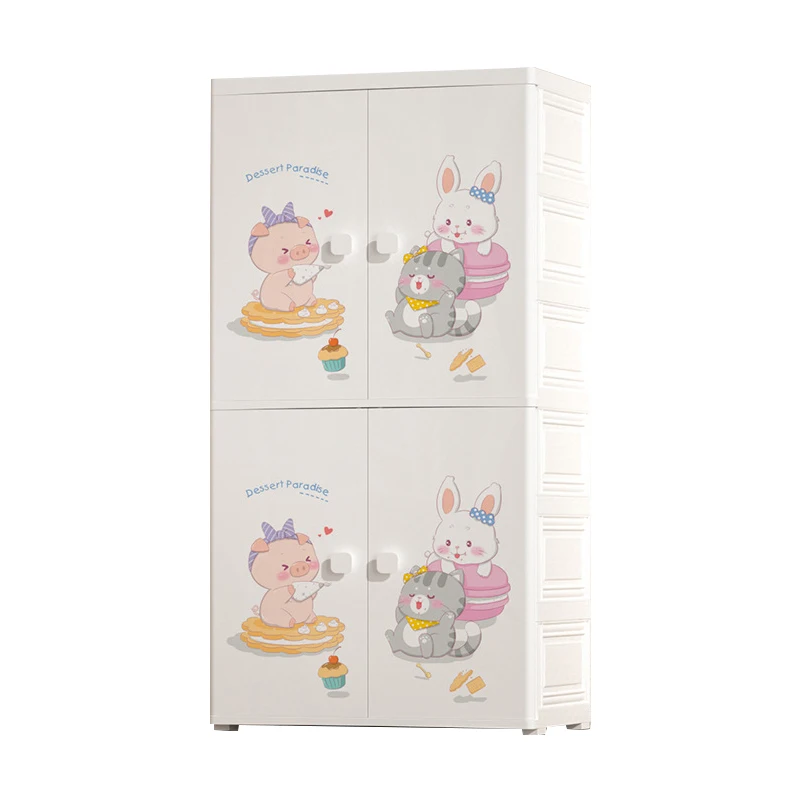 Bedroom Furniture 70cm Cartoon Pattern Organizer Plastic Portable Wardrobe Modern Simple Style Kids Closet Organizer with Drawer