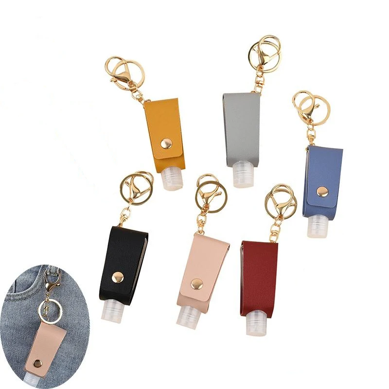 Mini Portable Refillable Bottle KeychainHand Sanitizer Leather Case Travel Bottles Flip Cap Soap Containers With Keyring