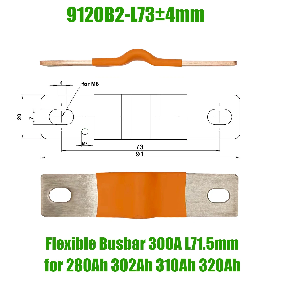 Flexible Busbar Lifepo4 Battery 300A Lithium Straps Clips Stud Connecting Bars Pure Copper Insulation Cap 280K 230AH 310AH 320AH view 3