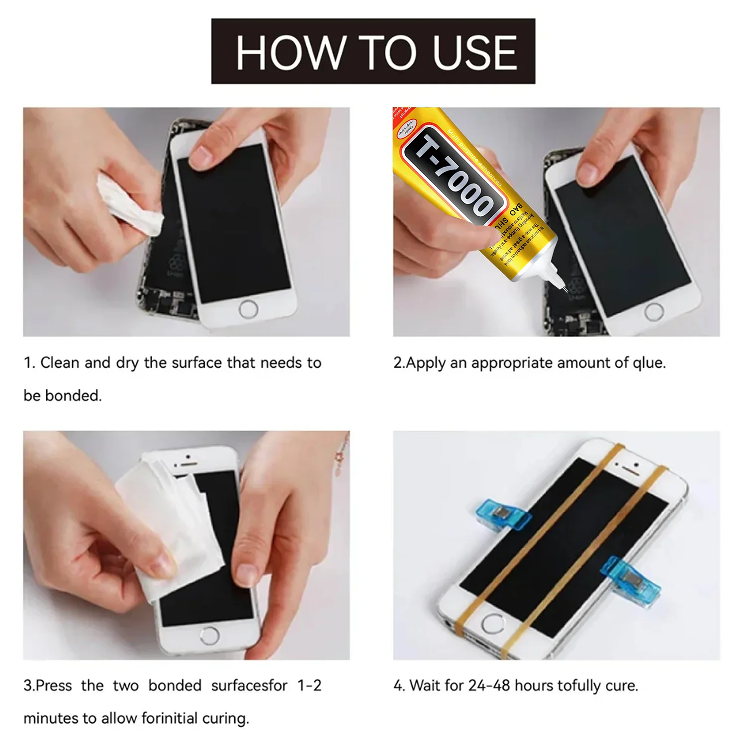 T7000 Adhesivo suave negro T-7000 Marco de reparación para pantallas táctiles de ordenadores y teléfonos móviles Pegamento universal antivibraciones Adhesivo de reparación para tabletas 15/25/50/110 ml, incluye jeringa