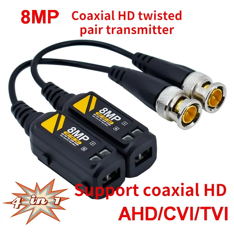 1 Pair BNC To RJ45 Passive Video Power + Audio Balun Transceiver for CCTV Camera 8MP CVBS AHD CVI TVI UTP Balun