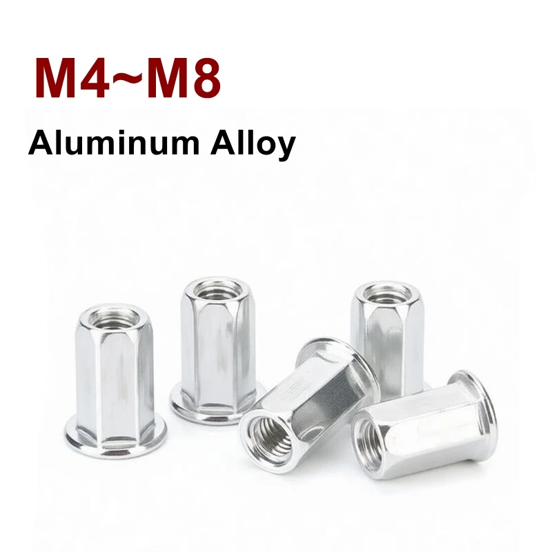 Aluminum Alloy Hex Rivet Nut M4 M5 M6 M8 Metric Flat Head Blind Thread Insert Threaded Cap