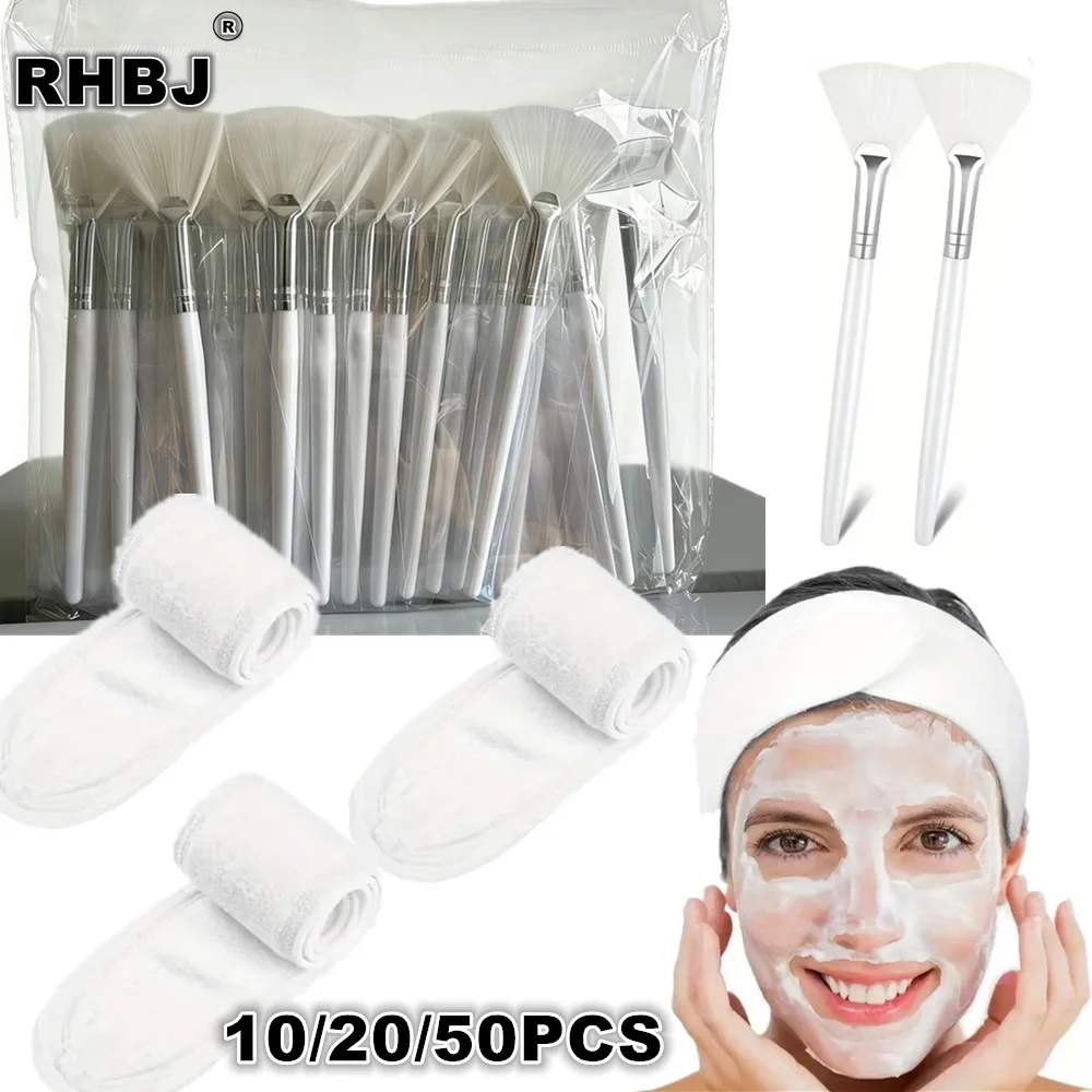 

10/20/50 шт./упак. Мягкая кисть-веер для ухода за лицом, инструмент для нанесения масок, DIY-аппликатор для ухода за кожей, с 3 повязками на голову