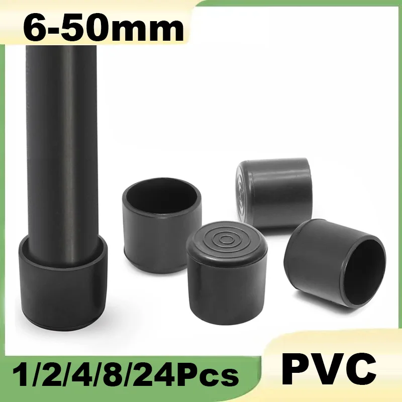 Round Chair Leg End Caps 6mm-50mm Black PVC Anti-Slip Furniture Leg Covers Floor Protector Anti-Scratch Rubber Table Toe Tips