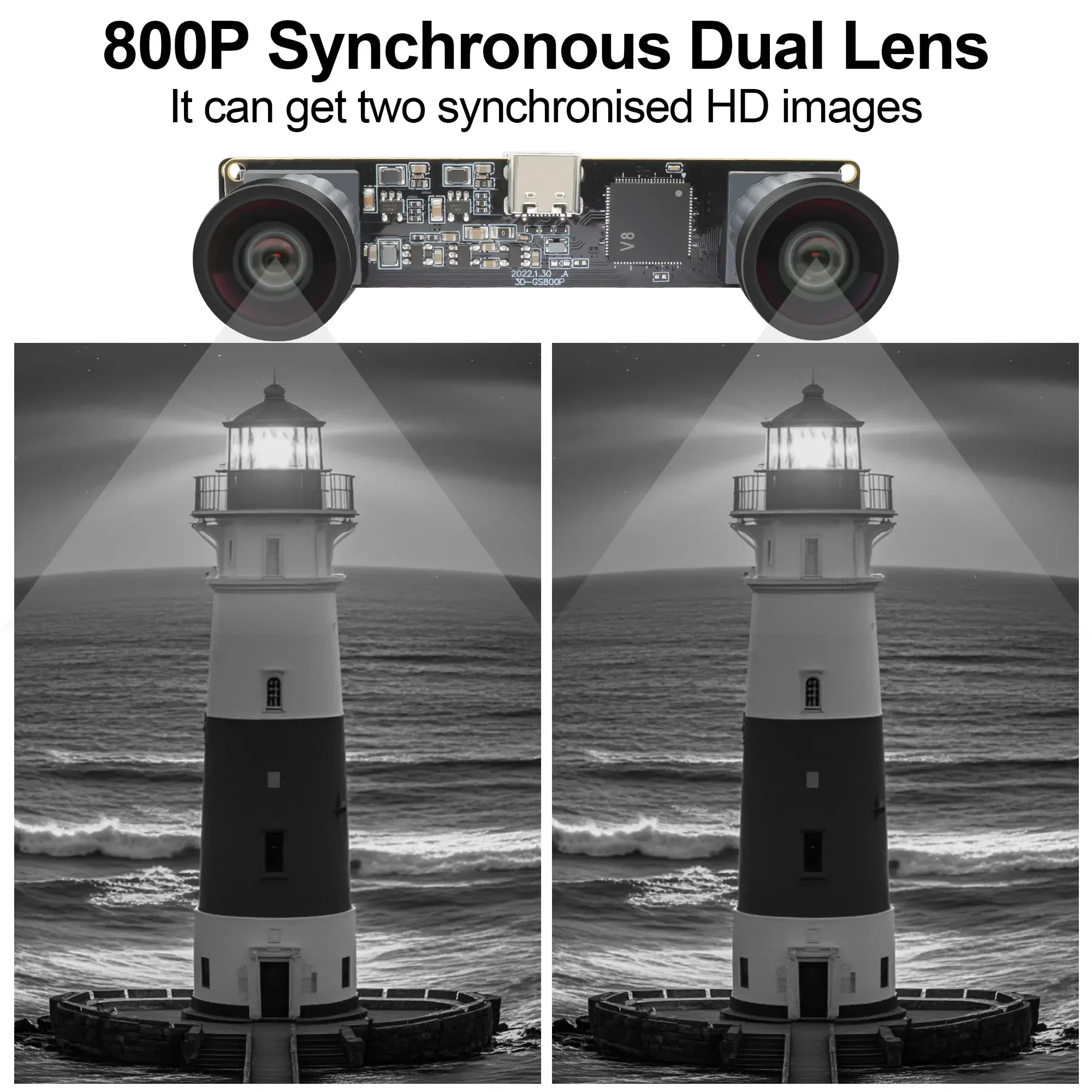 ELP 800P 120fps Global Shutter USB Camera Module Monochrome Dual Lens Synchronization 3D Stereo Webcam 210fps Golf Swing Camera