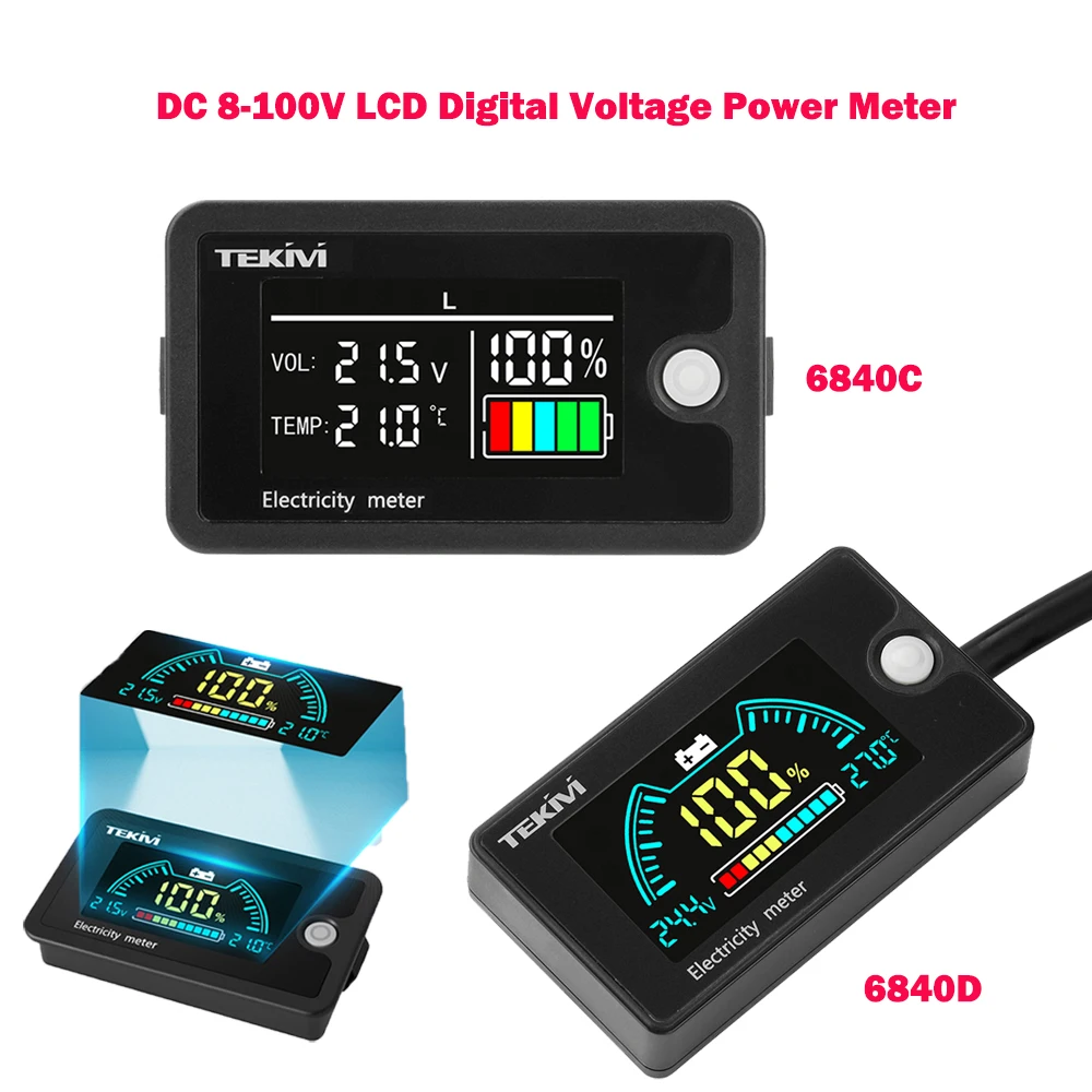 DC 8-100V LCD Digital Voltage Power Meter Ternary/Lithium iron/Acid Battery Capacity Indicator Voltmeter with Temperature Alarm