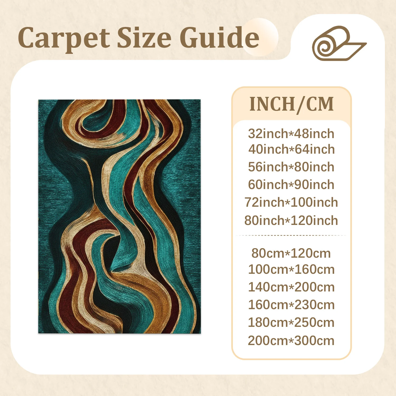 Large Indoor Area Rug, Soft Velvet Low Pile Rug with Non-slip Dotted Backing, Machine Washable Abstract Wavy Teal Gold Burgundy Pattern Rug for Living Room Bedroom