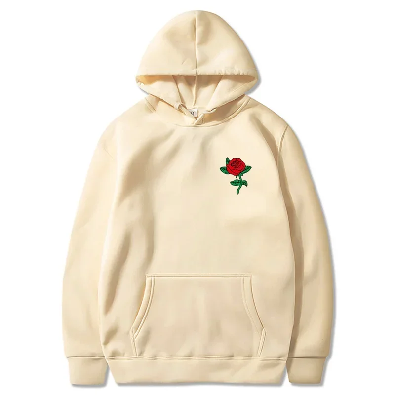 Autumn New Hip Hop Streetwear Fashion Hoody Rose Printed Fleece Pullover Casual Mens Women Hoodies Sweatshirts