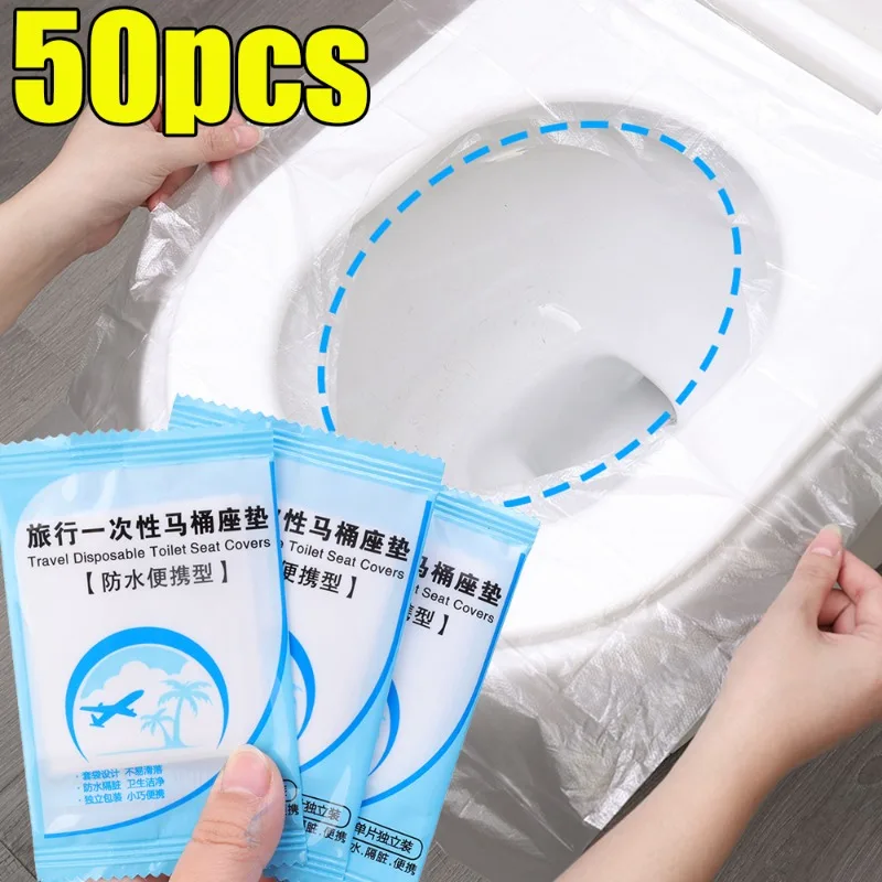 50/1 pçs descartável capa de assento do toalete esteira portátil viagem segurança assento do toalete almofadas de papel almofada à prova dwaterproof água acessórios do banheiro