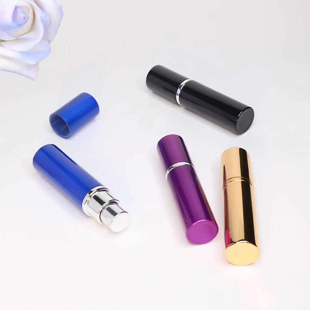 Przenośna butelka z rozpylaczem z metalicznego aluminium o pojemności 5 ml, szklana butelka, wysokiej klasy, podróżna butelka na perfumy wielokrotnego użytku