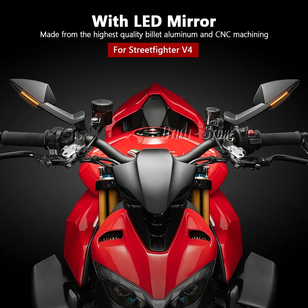 CNC Motorcycle Streetfighter V4 Integrated Turn Signal Mirrors Rearview Mirror With LED Light For DUCATI STREETFIGHTER V4