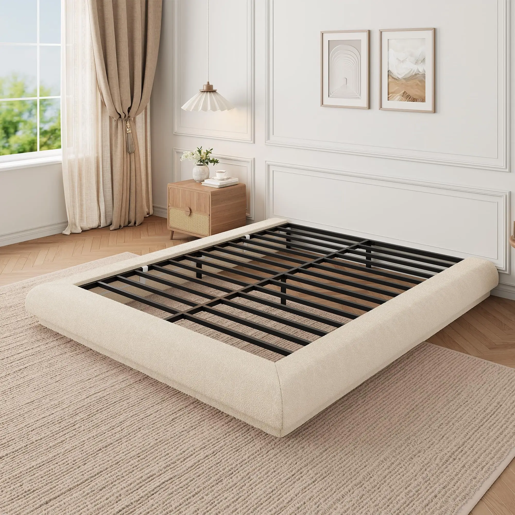 Full Queen King Cloud Platform Bed Frame, Upholstered Low Profile Floating Bed, No Box Spring Needed, Easy Assembly, Squeak-Free view 2