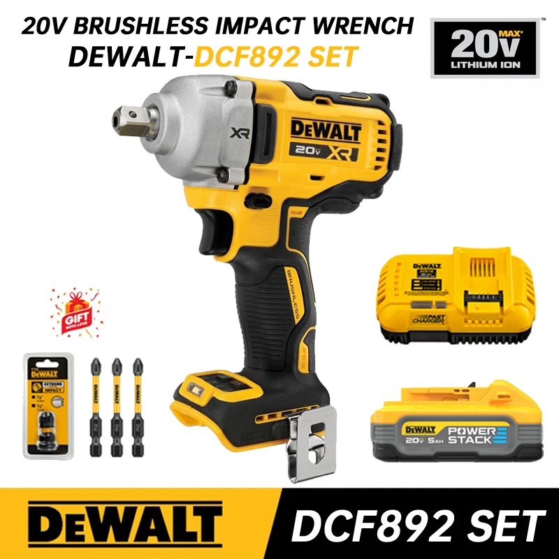 DEWALT Cordless Mid-Range Impact Wrench Kits 20V Brushless Rechargeable Electric Wrench High Torque 812NM DCF892 Power Tool