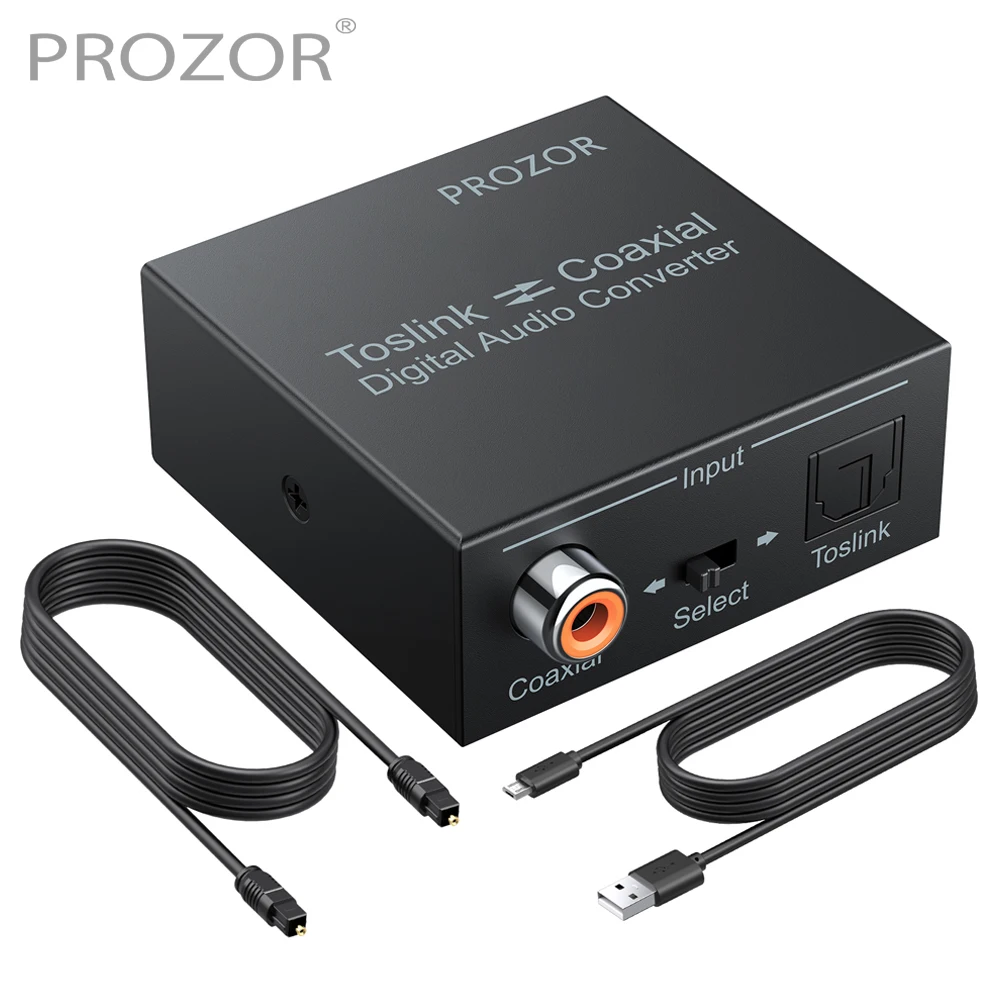 PROZOR محول صوت رقمي بصري SPDIF Toslink إلى محوري وأقناع إلى موزع فصل ثنائي الاتجاه SPDIF Toslink