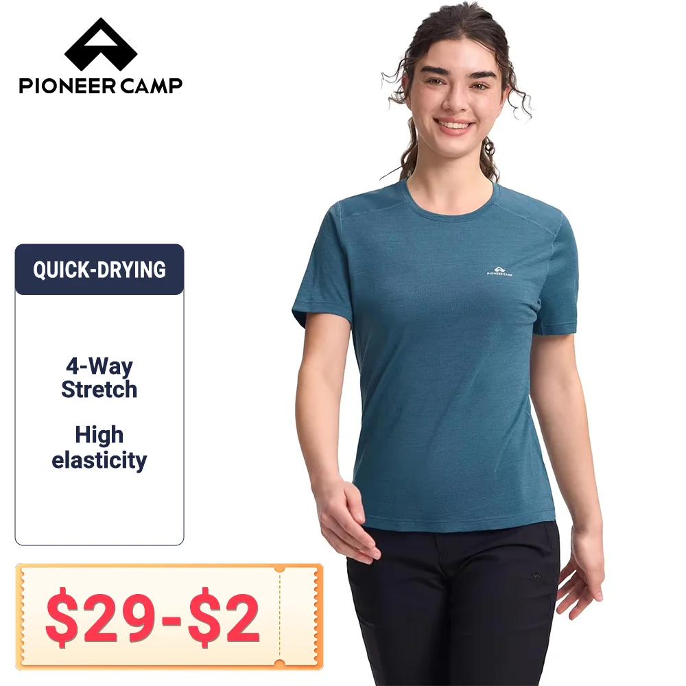 Pioneer Camp Women's Merino Wool Shirt, Breathable Short Sleeve Base Layer Workout Top Lightweight Travel Hiking Running
