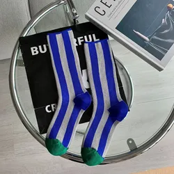 Striped Matching Color Women's Socks Summer Thin Midtube Socks Color Midtube Cotton Socks