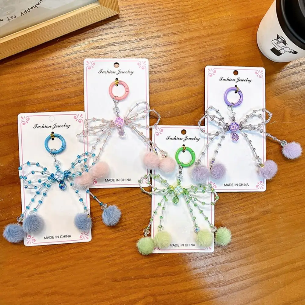 

Acrylic Bowknot Plush Ball Pendant Anti Lost Jewelry Bowknot Mobile Phone Chain Trinket Cartoon Sweet Girls Phone Strap