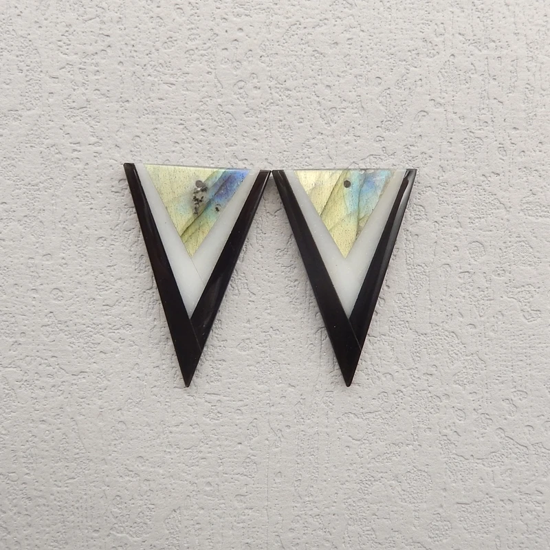 

Женские модные ювелирные серьги ручной работы из натурального лабрадорита, обсидиана, белый нефрит, бусина Intarsia 30x20x3 мм, 4,5 г