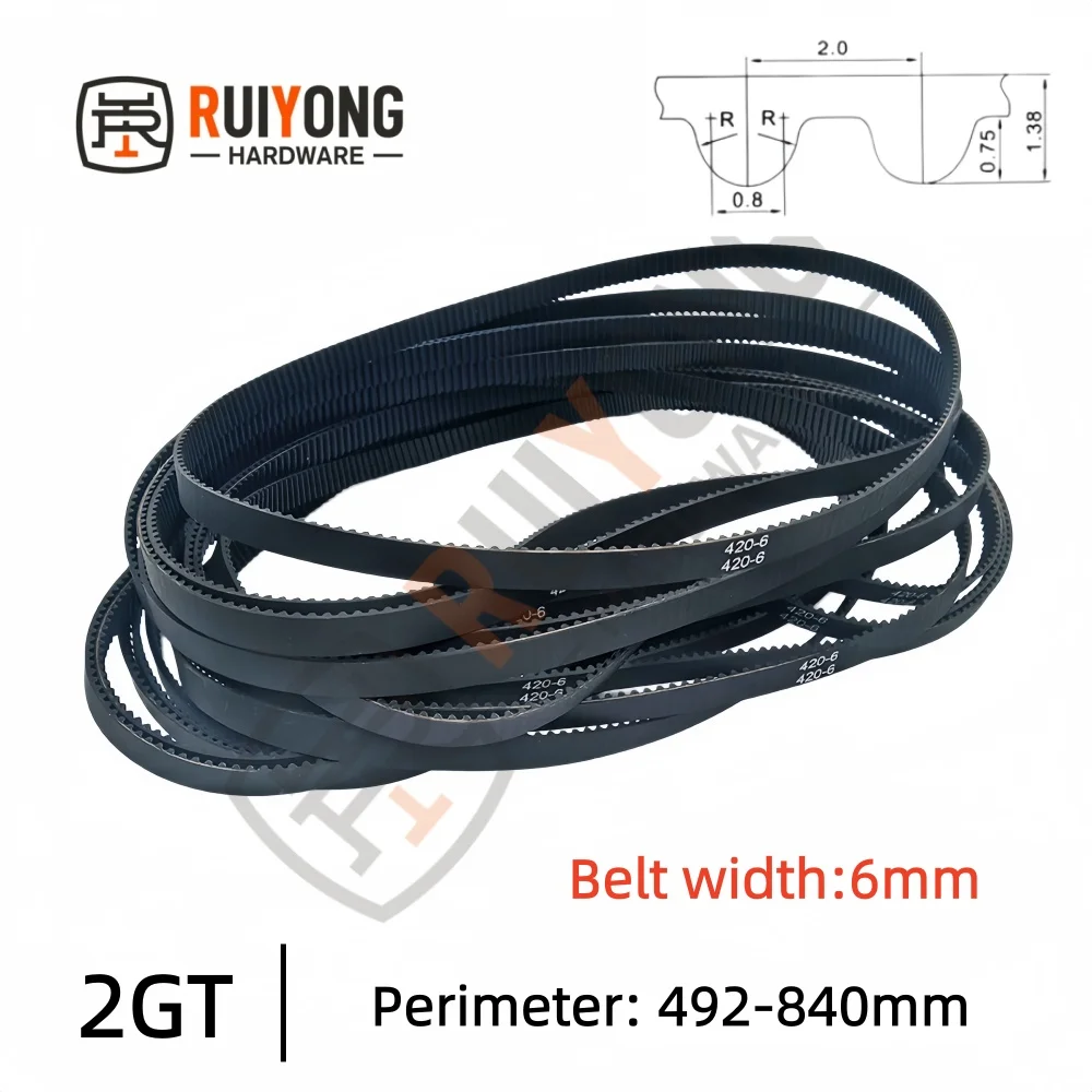 2GT GT2 Timing Belt Pitch 2mm Width 6mm Closed Rubber Drive Belts Perimeter 492/494/500-840mm 3D printed parts