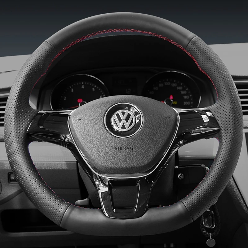 Car Steering Wheel Cover Genuine Leather For Volkswagen VW Golf 7 New Polo Jetta Passat B8 Tiguan Sharan Touran Accessories