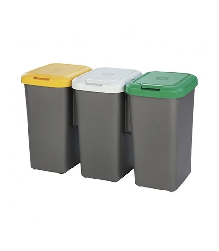 Recycle bin for recycling gray plastic, Set 3 Recycle bin 75 litres, 47,5x77x33 cm