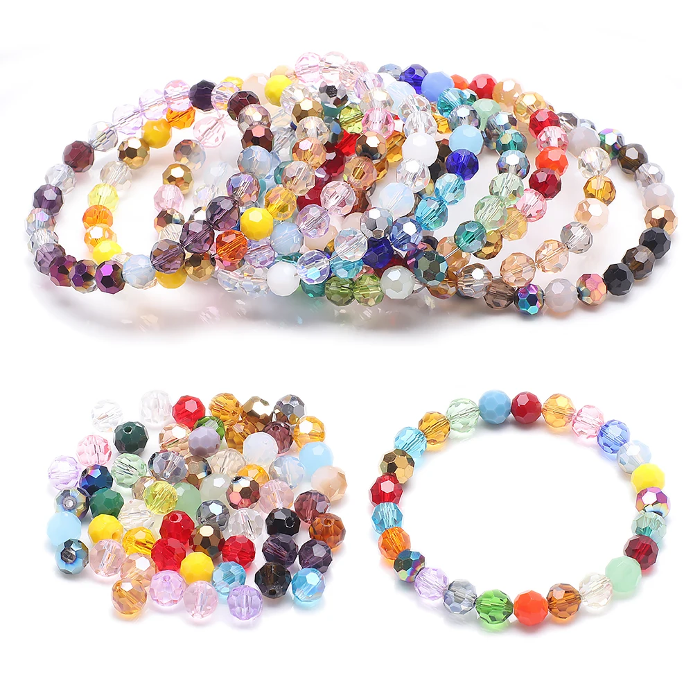 3 4 6 8mm 32Facets Round Ball AB Faceted Crystal Glass Loose Spacer Beads for Jewelry Making DIY Bracelets Crafts Accessories