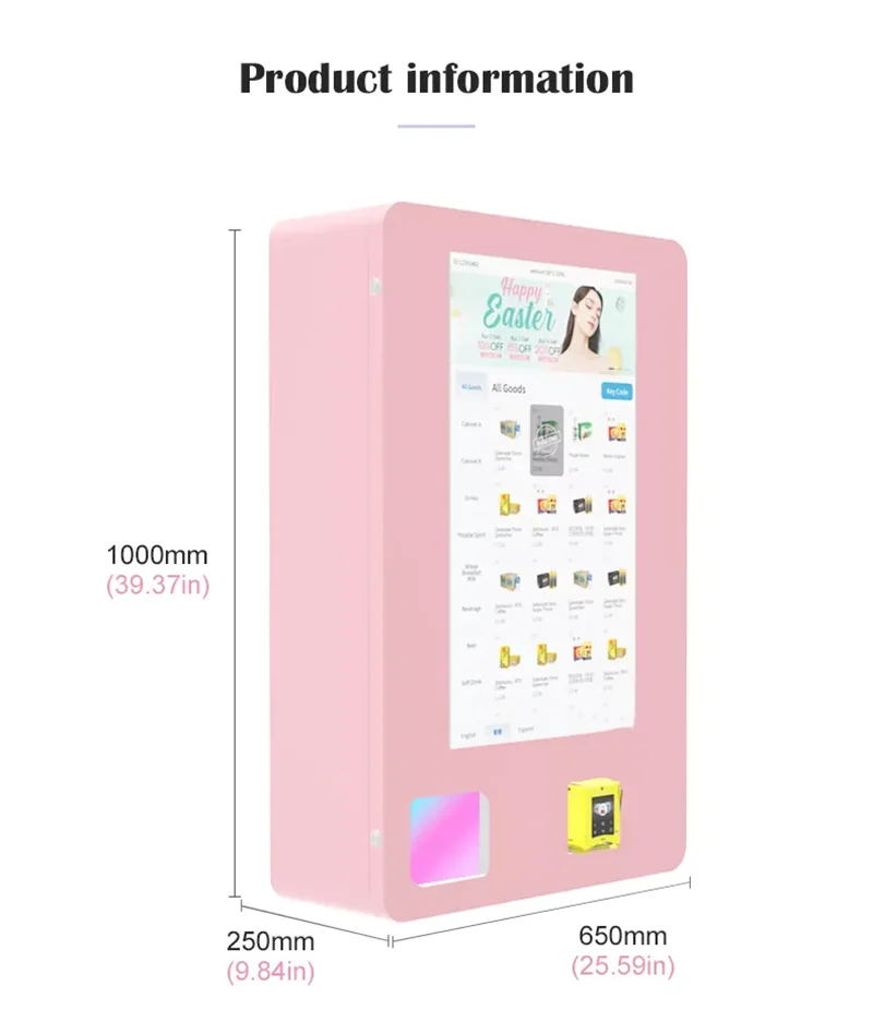 Pantalla táctil montaje en pared cosméticos de belleza Mini máquinas expendedoras juguetes servilleta pelo brillo de labios pestañas máquina expendedora con lector de tarjetas