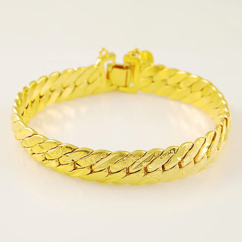 Wholesale 24k Gold Gp 12mm Width Men\'S Bracelet / Bangle 19.5cm,Fashion Pure Gold Color Men Jewelry Bracelet Lower Price